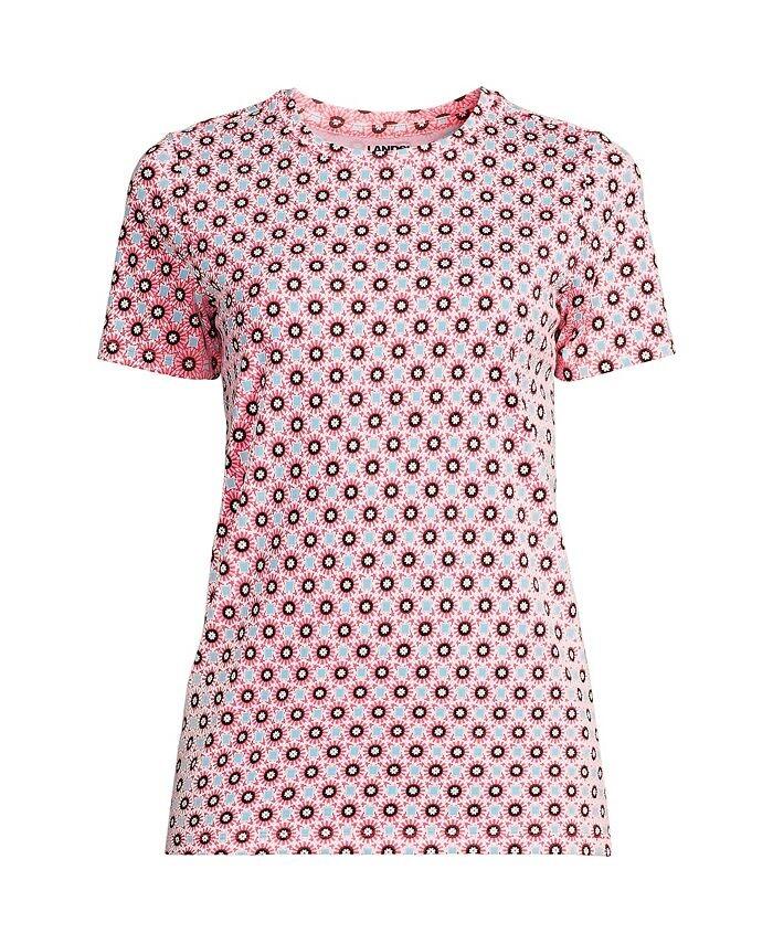 

Свободная хлопковая футболка Petite с круглым вырезом и короткими рукавами Supima Lands' End, розовый