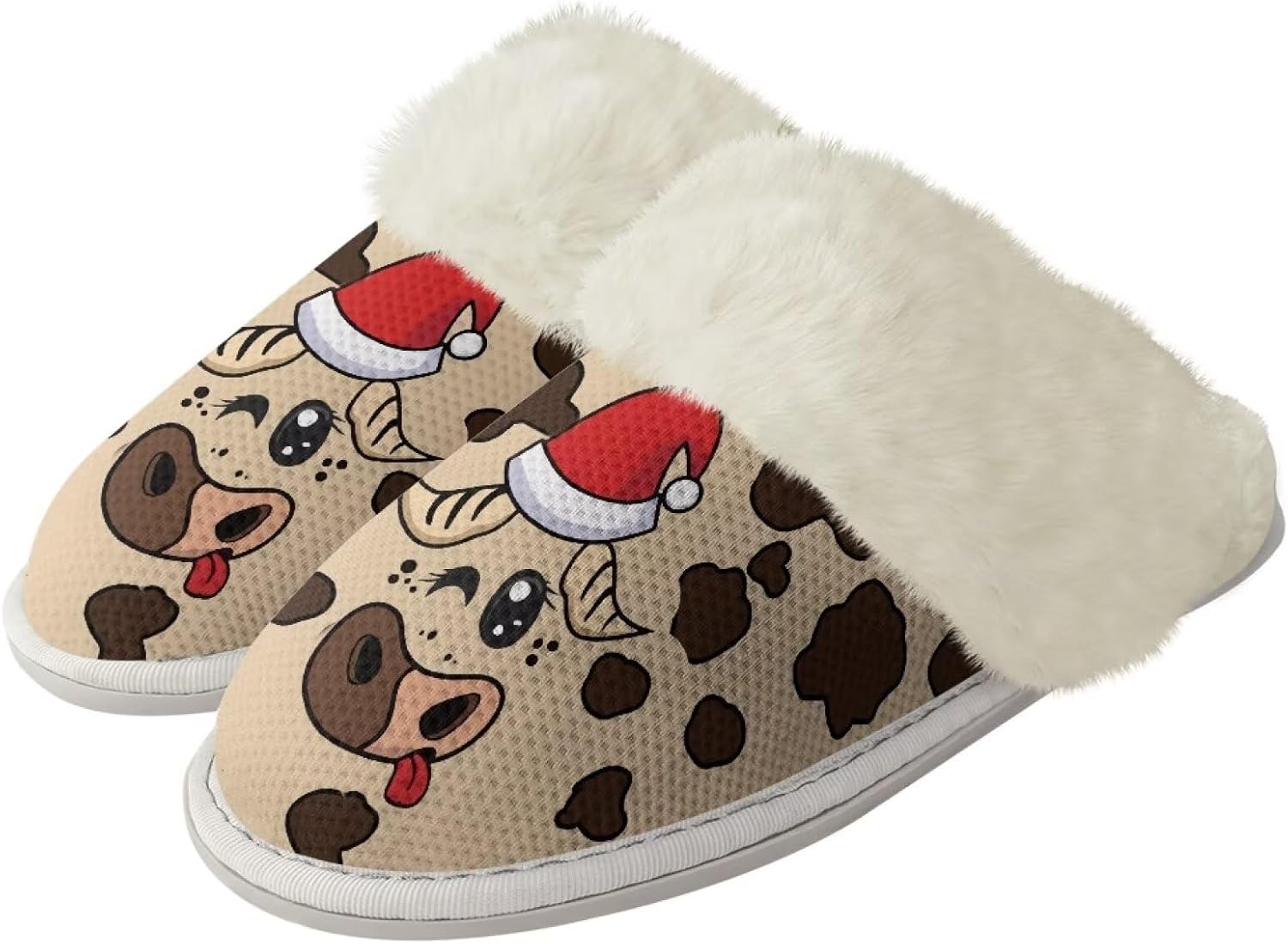 

Рождественские хлопковые тапочки с принтом для женщин и мужчин, повседневные, с нескользящей подошвой, мягкие плюшевые домашние тапочки для улицы и дома Zhangruoheng, Christmas Cow Print