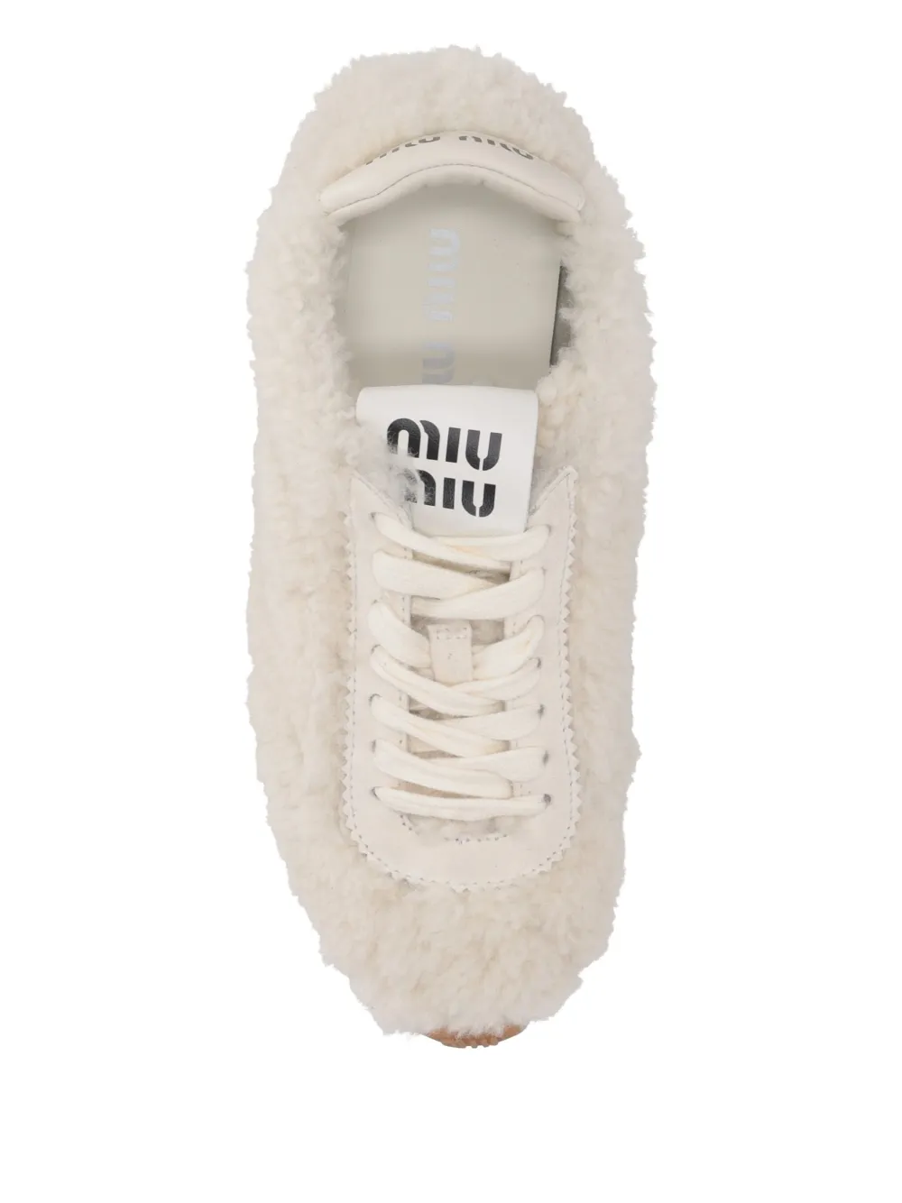 Кроссовки на шнуровке с отделкой из овчины Miu Miu, белый — фото 4