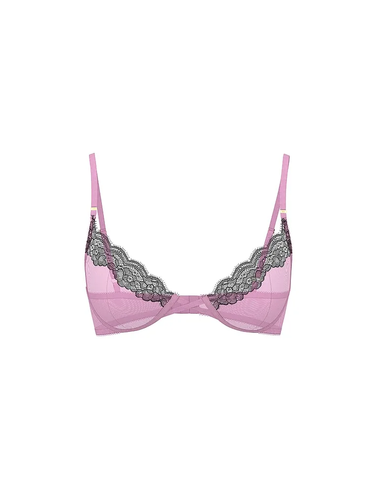 Бюстгальтер Tease без подкладки, полупрозрачный, с блестками. Victoria'S Secret, Lace Trim Bikini Pink — фото 3