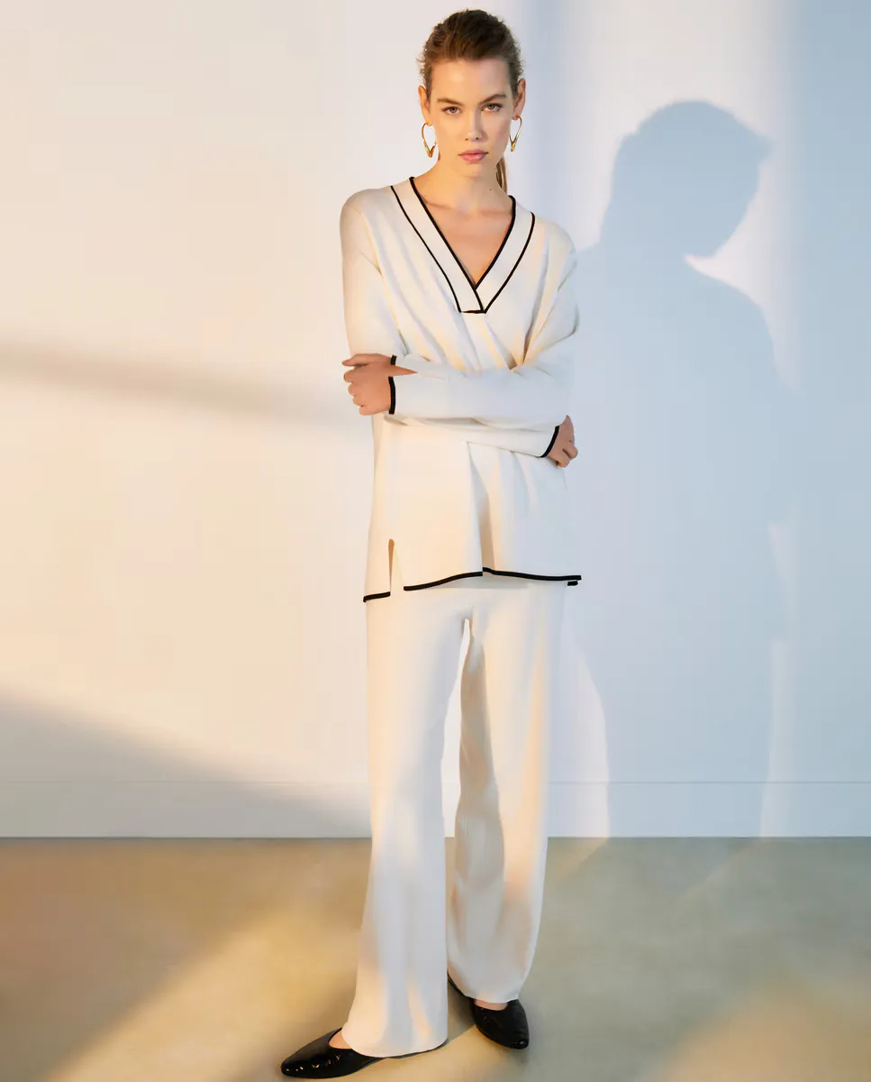 

Женские прямые трикотажные брюки Woman El Corte Inglés, цвет 120 Crudo