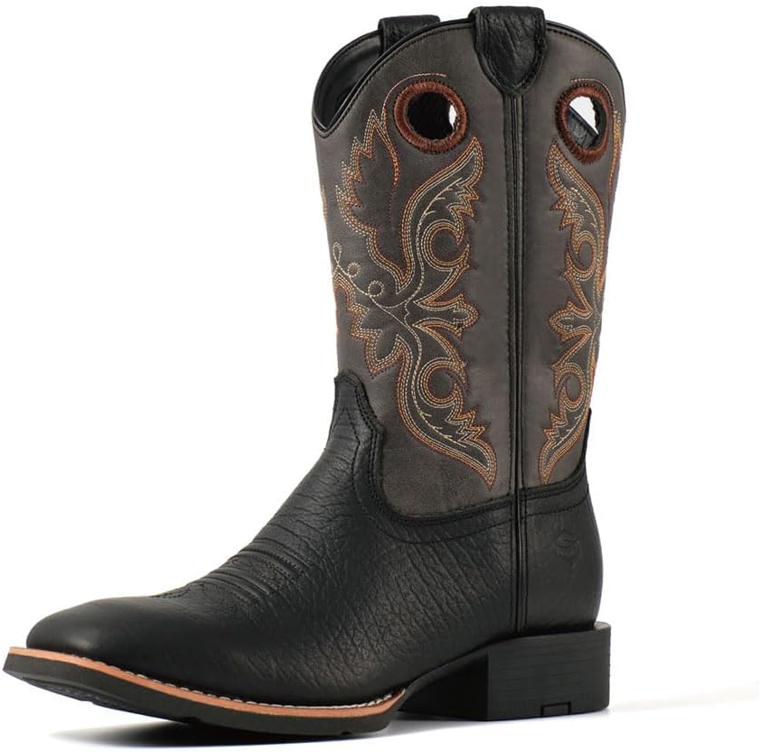 

SUREWAY Мужские Западные Ботинки - Мужские Ковбойские Ботинки с Квадратным Носком, Масло/Противоскользящие, Прочные Модные Классические Ботинки 25 см, Полусапоги Средней Высоты с Мягким Носком Wellington, черный/серый