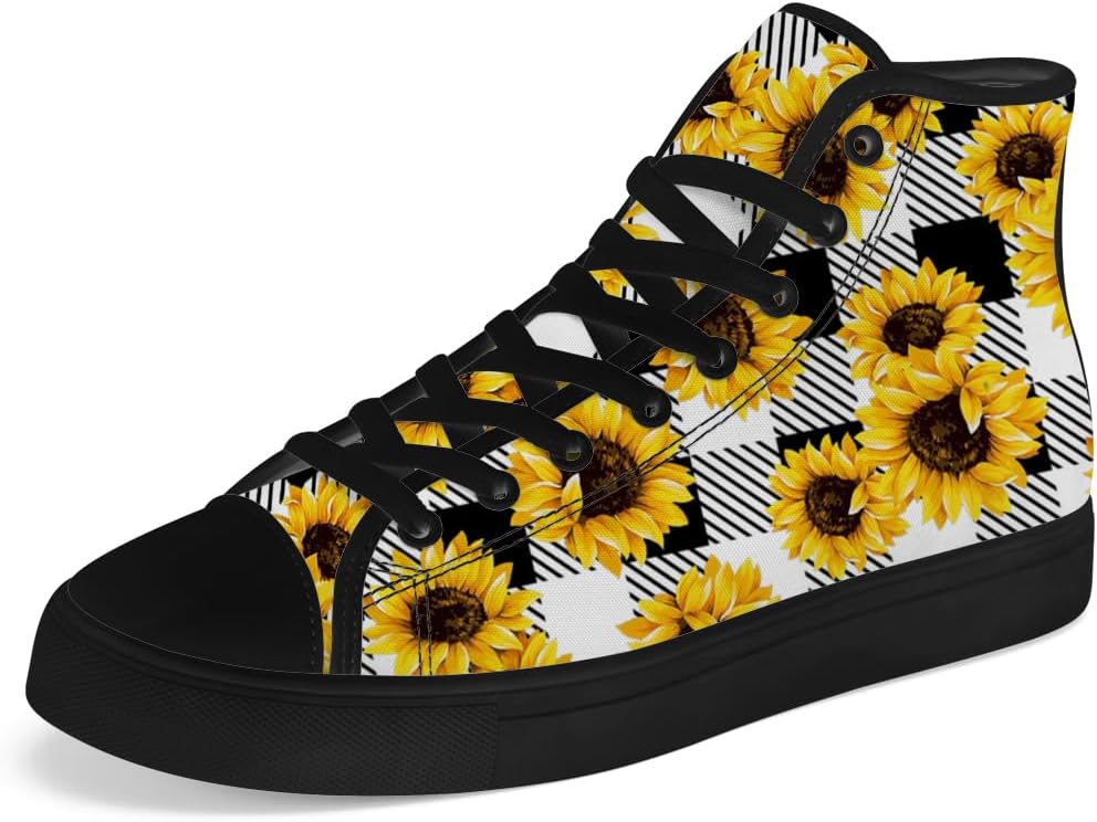 

Высокие кеды на канве с подсолнухами, цветочный клетчатый тартан, шнуровка, повседневная обувь для женщин и мужчин Chebing, белый