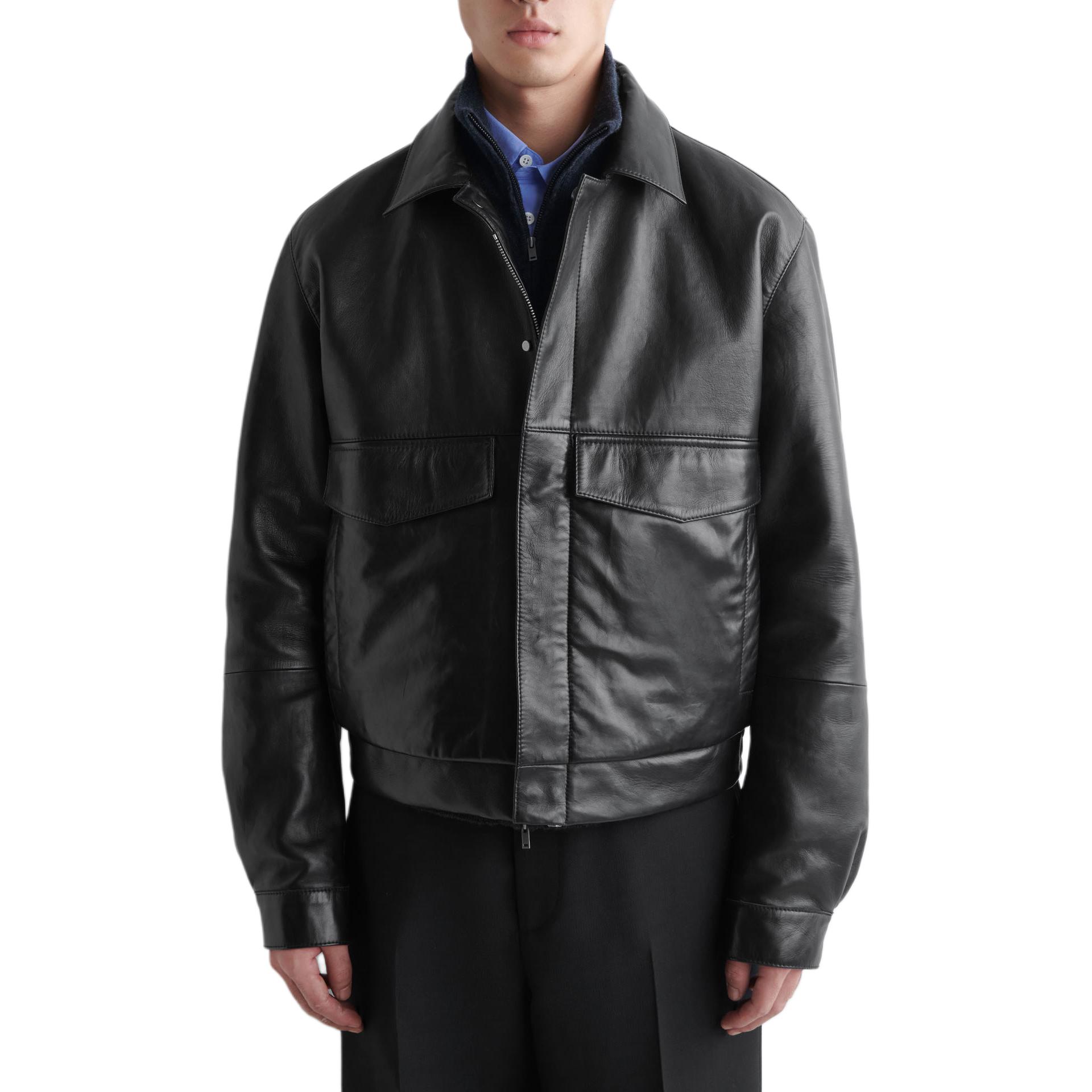 

COS Кожаная куртка мужская Black Lapel Moderate