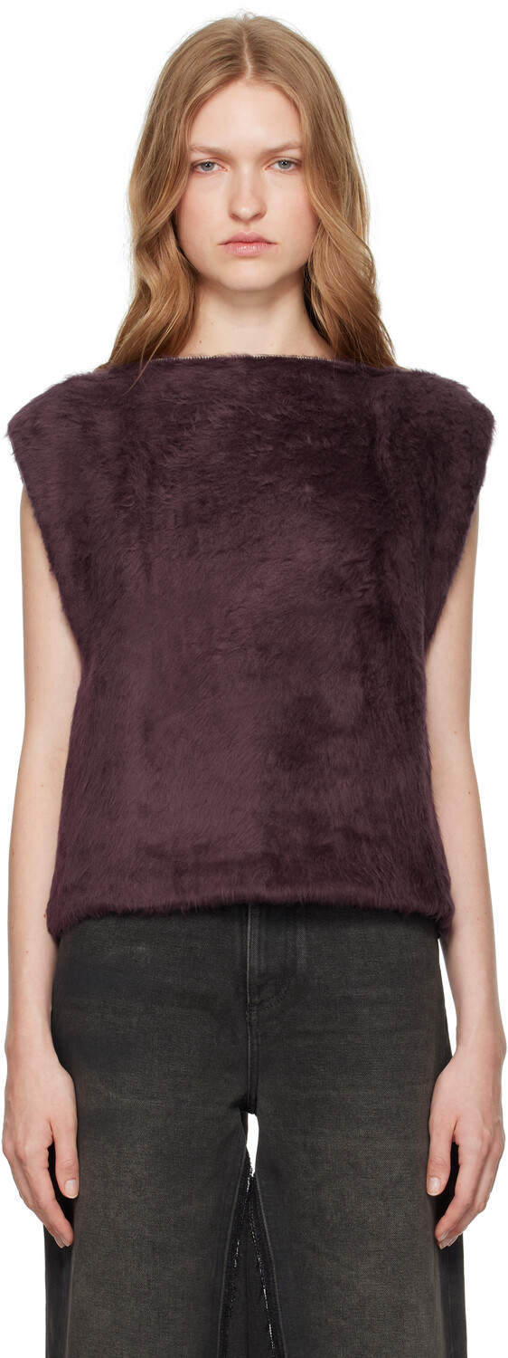 

Блузка из хлопкового трикотажа с мехом фиолетового и черного цвета MM6 Maison Margiela