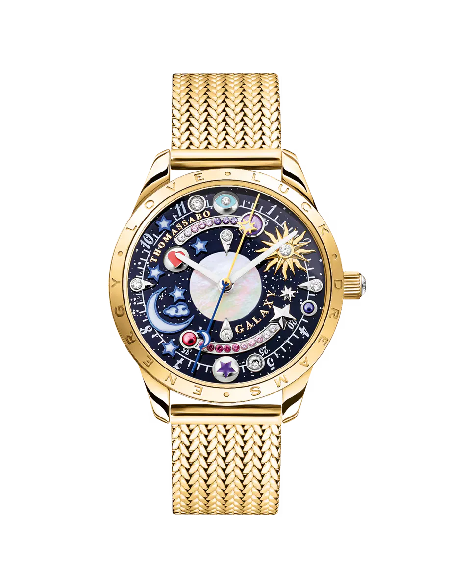 

Женские часы Cosmic Amulet из золотой стали с черным циферблатом Thomas Sabo, серебряный