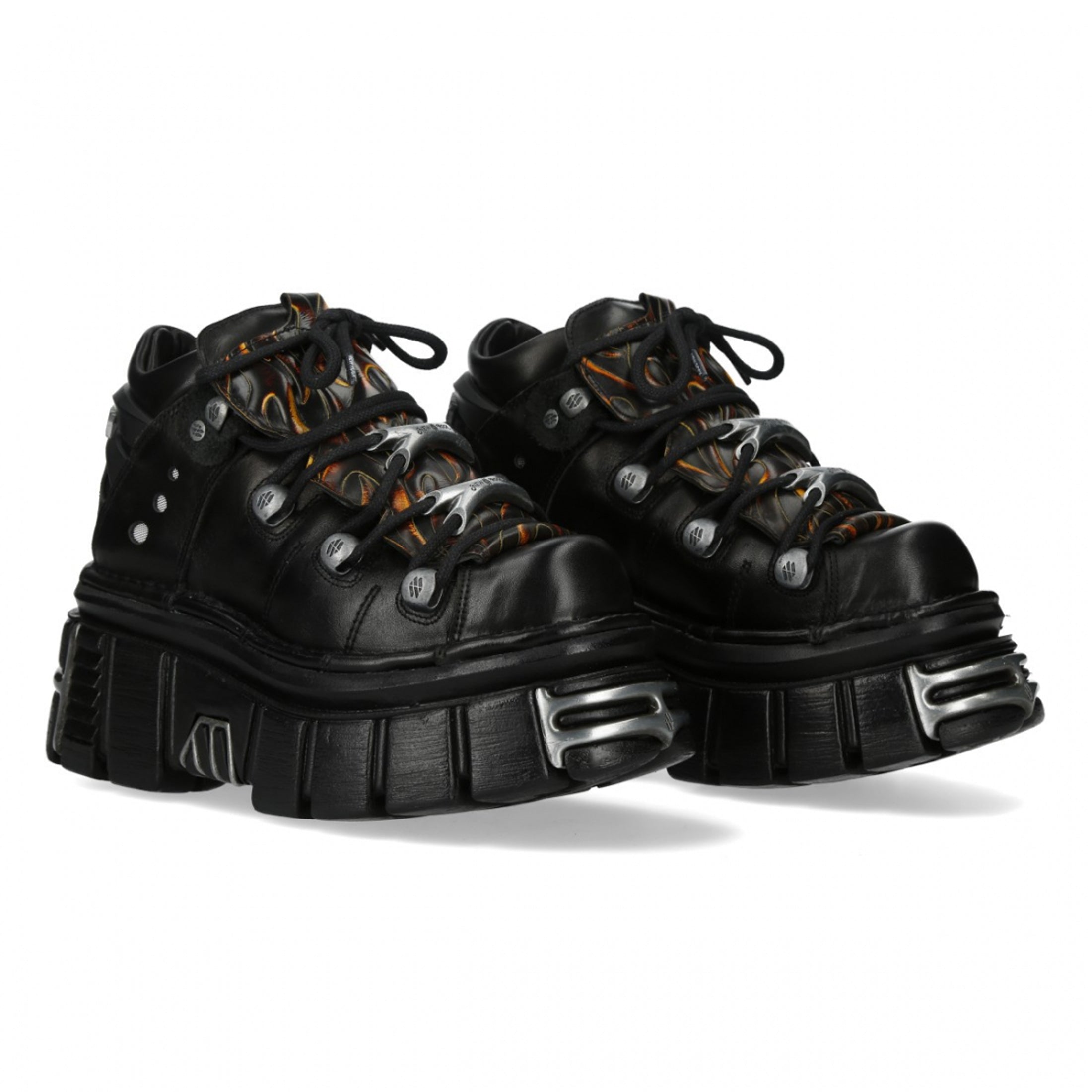 New Rock M-106N-C86 Кожаные готические ботинки на платформе с черным пламенем — фото 3
