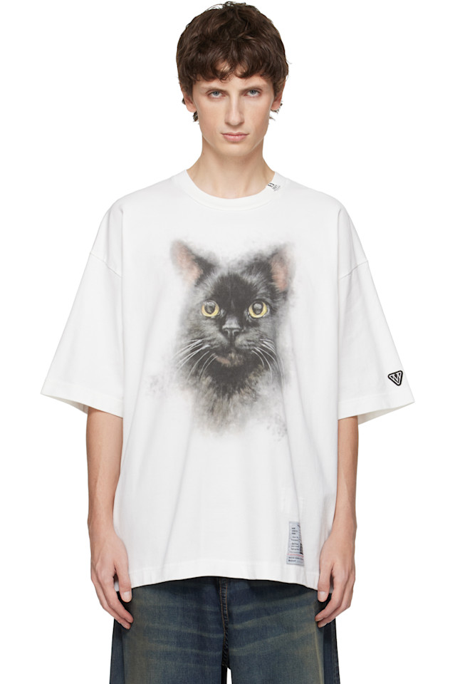 

Футболка с принтом кошки Maison Mihara Yasuhiro, белый