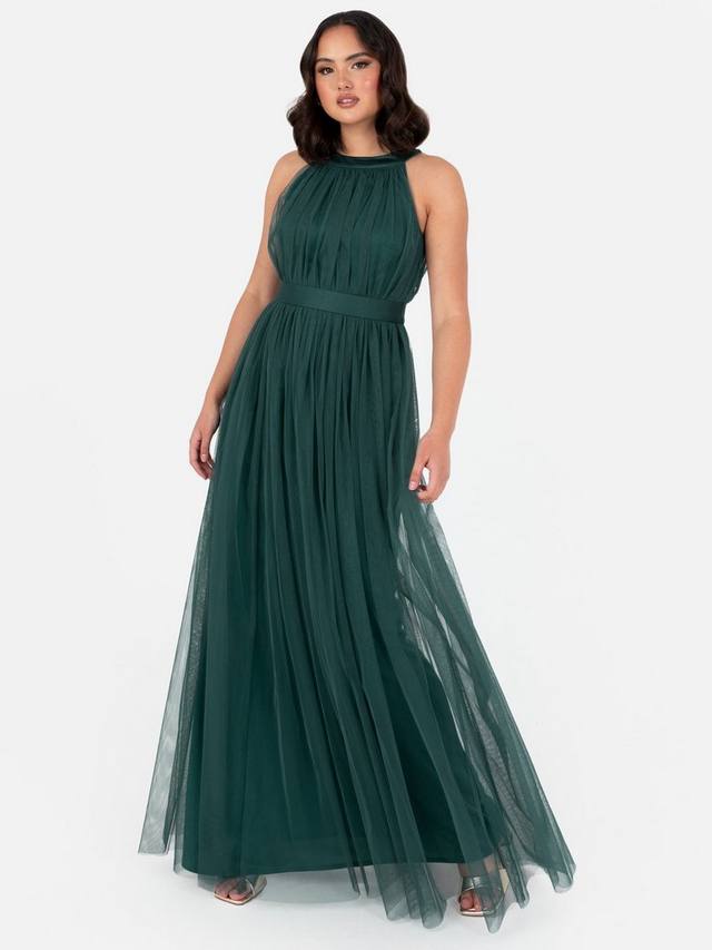 

Фатиновое макси-платье с поясом-кушаком на бретелях Anaya With Love, цвет Emerald Green