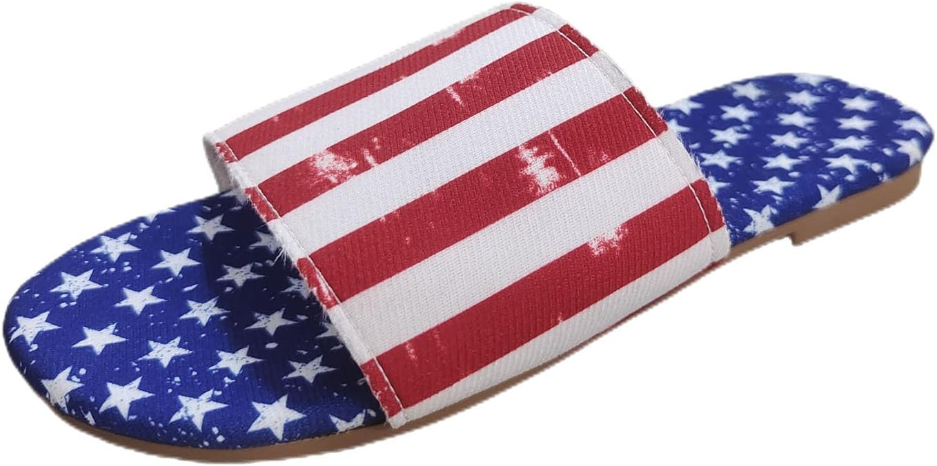 

Женские плоские сандалии, удобные слайдеры, шлепанцы, летние базовые простые тапочки с флагом США, повседневные с открытым носком, пляжные шлепанцы для прогулок, комфорт на весь день Generic, Multicolor