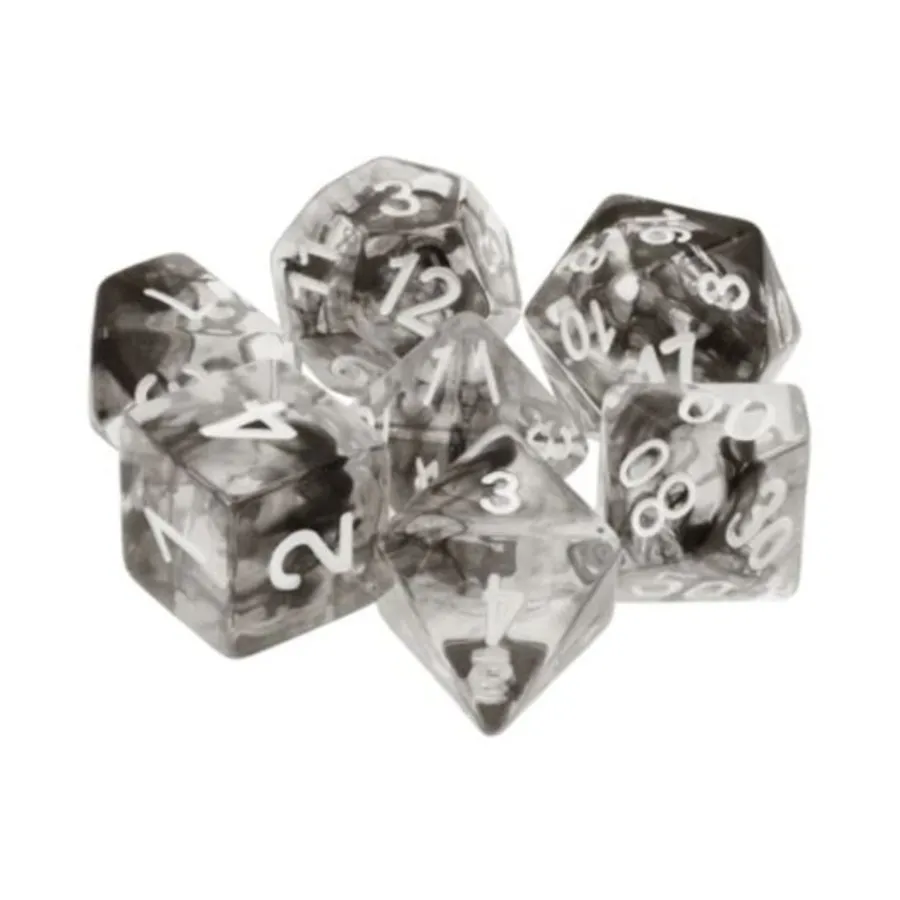 

Набор Poly — Черная туманность с белым (7), Dice Sets - Resin/Acrylic - Black, Grey, White, & Metallics (Foam Brain Games)