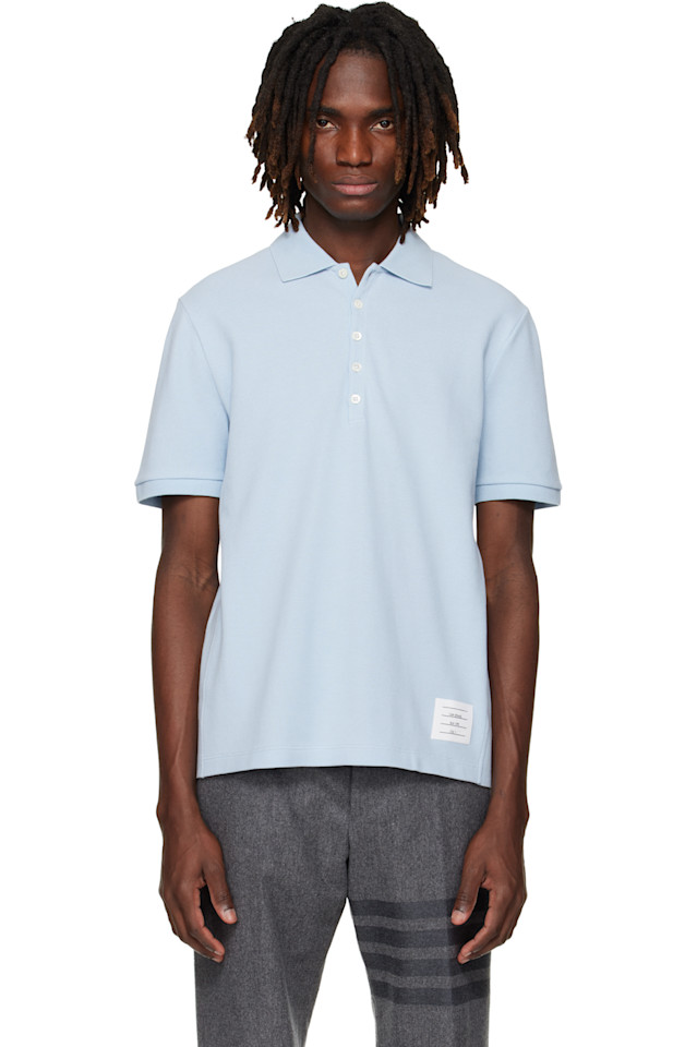 

Классическое синее поло пике с четырьмя полосами Thom Browne, светло-голубой