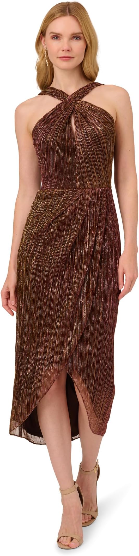

Платье Adrianna Papell Halter Crinkle Metallic Dress, цвет Copper