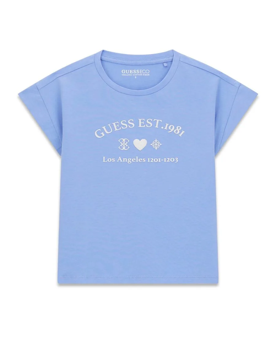Детская футболка средней длины с коротким рукавом, размер 7-16 GUESS, синий