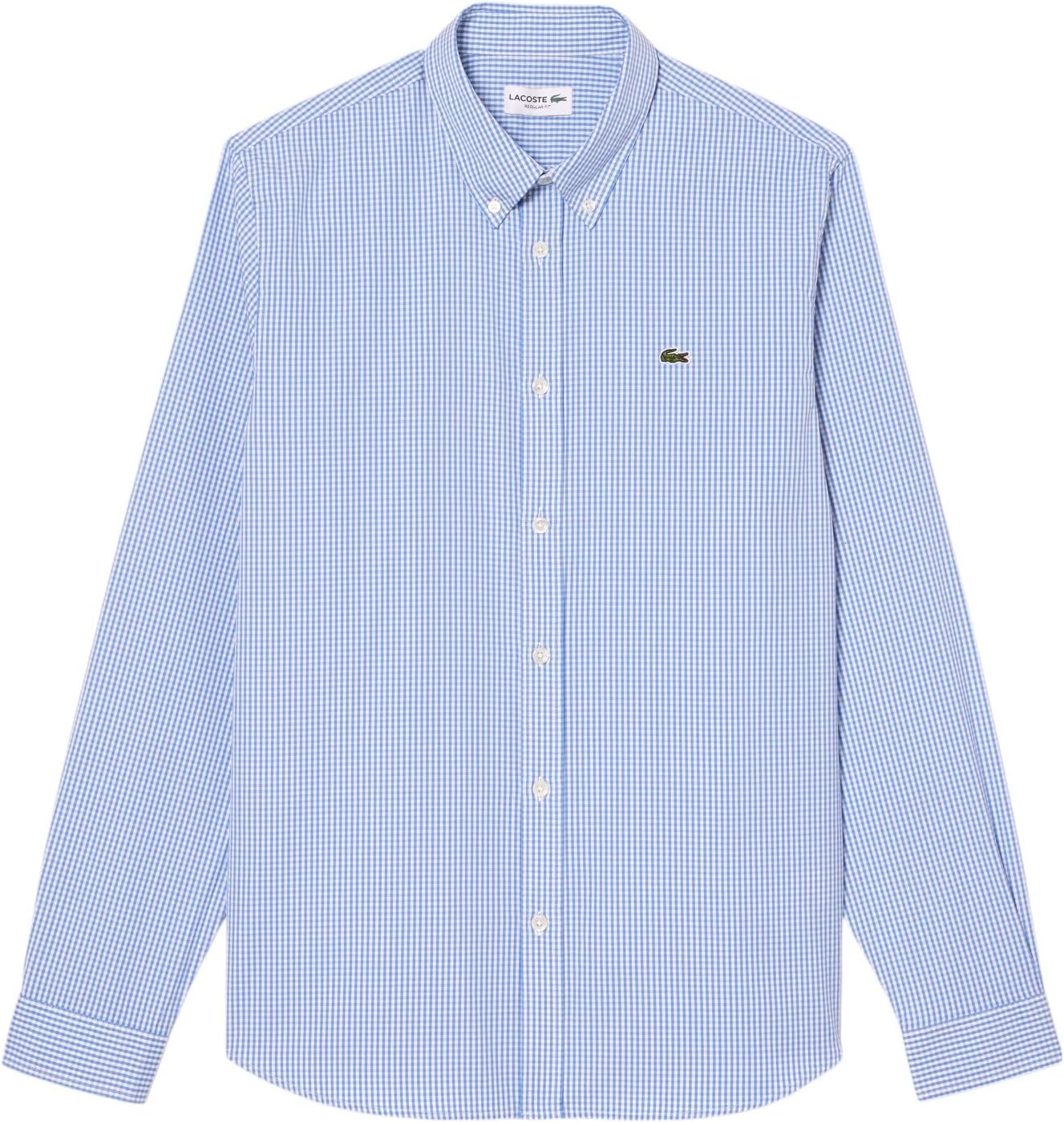Lacoste мужская длинная рубашка в клетку Gingham на пуговицах, White/Overview Supima Cotton — фото 4