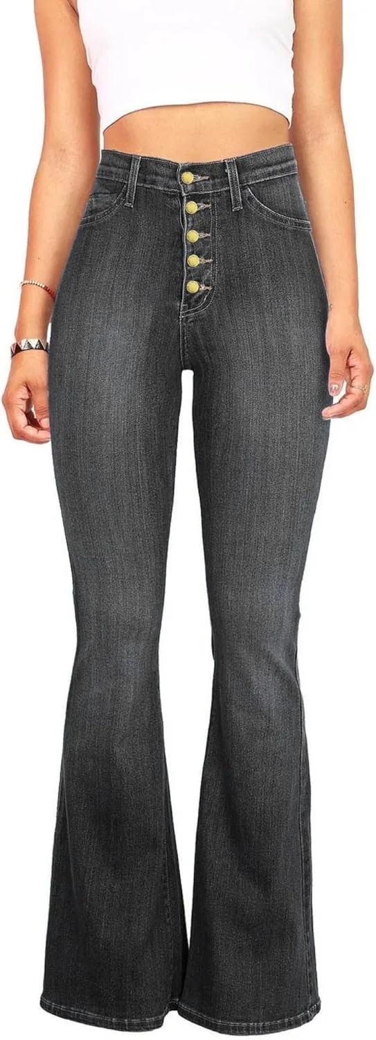 

Женские джинсы с высокой талией, рваные, расклешенные DGHM-JLMY