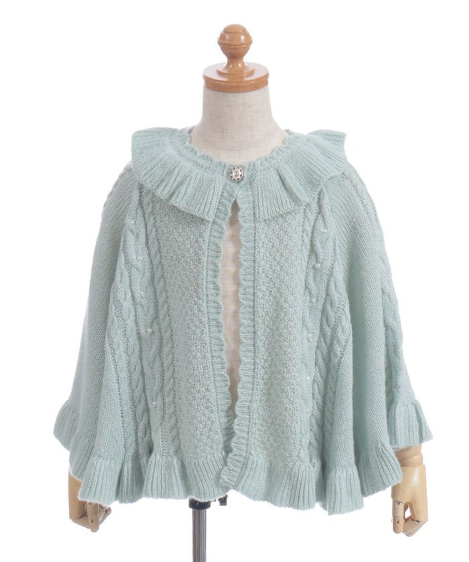 Вязаное пончо с жемчужной отделкой Axes Femme Kids, mint