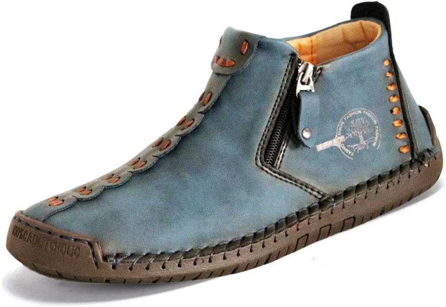 

Мужские ботинки QINGCOMFACAI на щиколотку, кожаные повседневные лоферы, обувь с пристрачиванием вручную, чукка, удобная обувь для вождения и работы на улице, синий