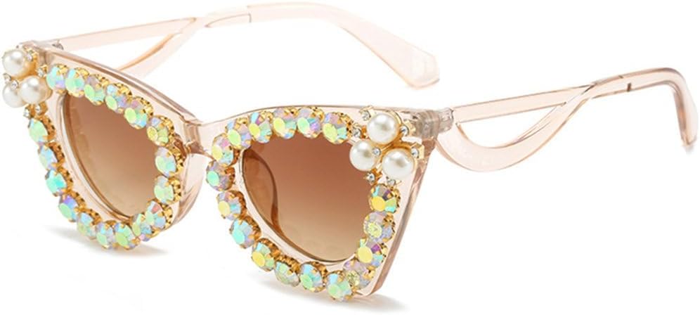 

Женские солнцезащитные очки «кошачий глаз» с блестящими бриллиантами, роскошные очки с жемчужным блеском, солнцезащитные очки UV400, градиентные очки со стразами для мужчин TYUVIVO, Tea Tea