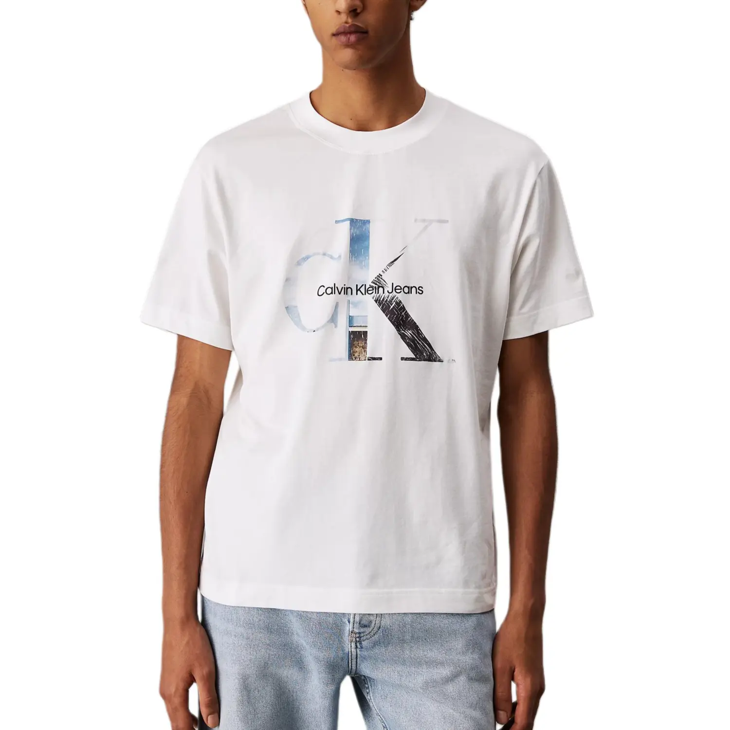 Футболка, европейская версия, мужская Calvin Klein, bright белый