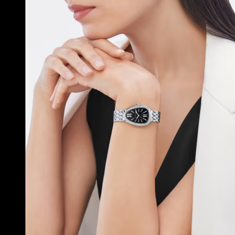 BVLGARI Часы Serpenti Series с автоматическим механизмом, стальной браслет, черный циферблат, 34 мм — фото 4