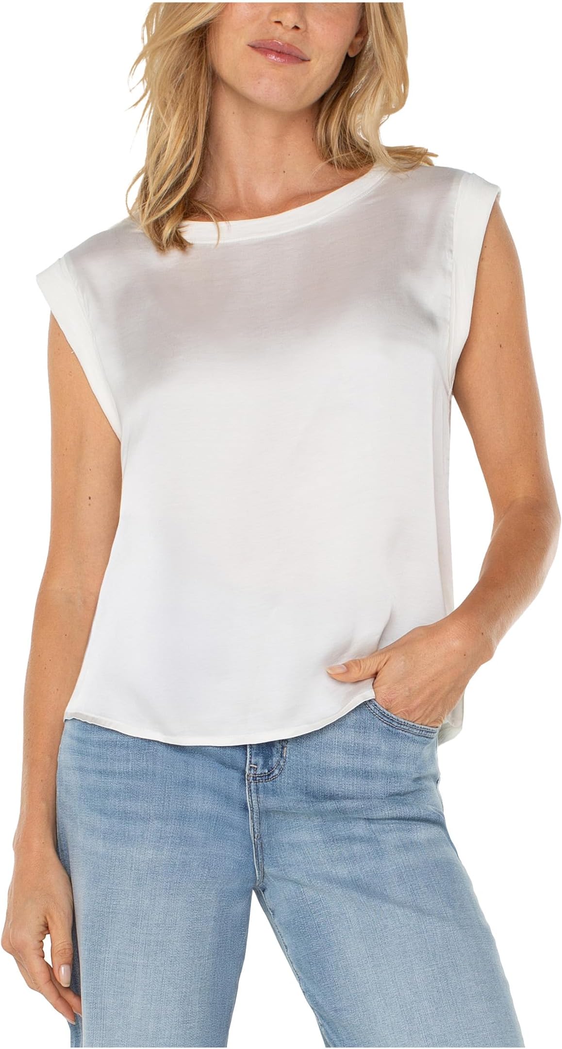 

Топ Liverpool Los Angeles Petite Sleeveless Woven to Knit Top, цвет Whipped Cream