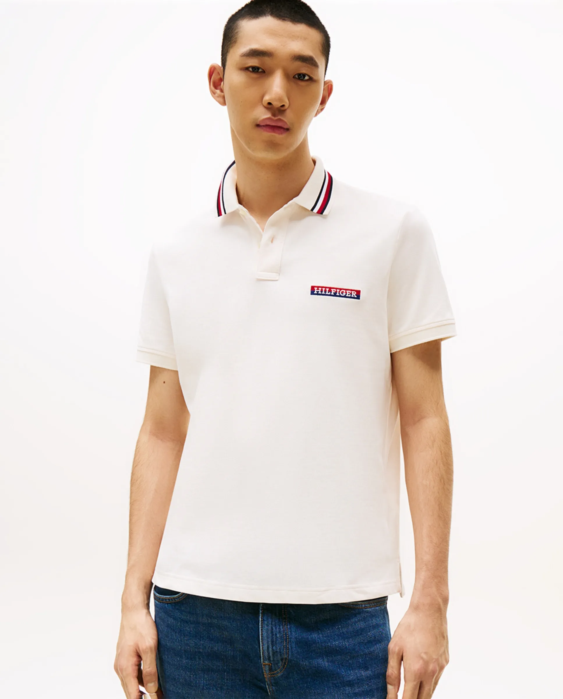 

Мужская однотонная поло с коротким рукавом Tommy Hilfiger, белый