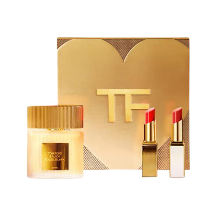 

TF Box Limited Edition Палетка для губ и румян Легко растушевывается Устойчивая 2,8 г+3,3 г TOM FORD, three-piece set: fine золотой lipstick #04 3.3g+fine белый lipstick #03 3.3g+sparkling iridescent perfume 30ml