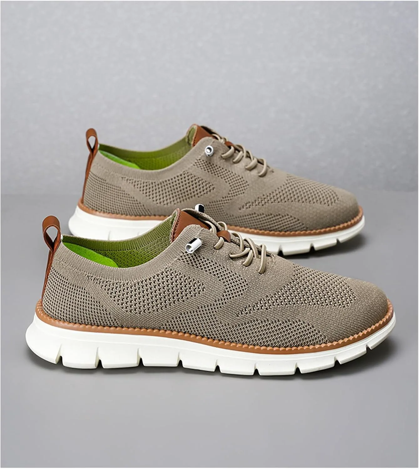 Мужские повседневные туфли Oxfords, деловые сетчатые туфли для ходьбы, модные удобные кроссовки для тенниса и прогулок, шнуровка, дышащие, легкие, с мягкой подошвой, для работы на улице, кроссовки Breeze XDFVC, хаки — фото 4