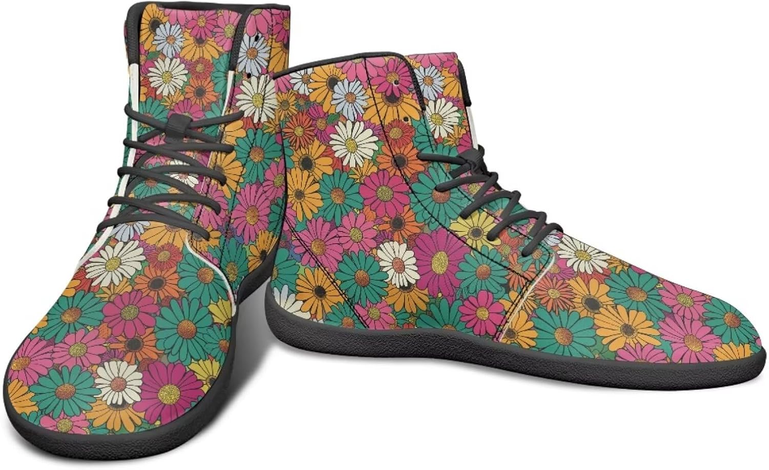 

Высокие кроссовки с цветочным узором и нулевым перепадом для мужчин и женщин, легкие минималистичные обувь для бега и походов Watdotory, Hippie Flower Pattern