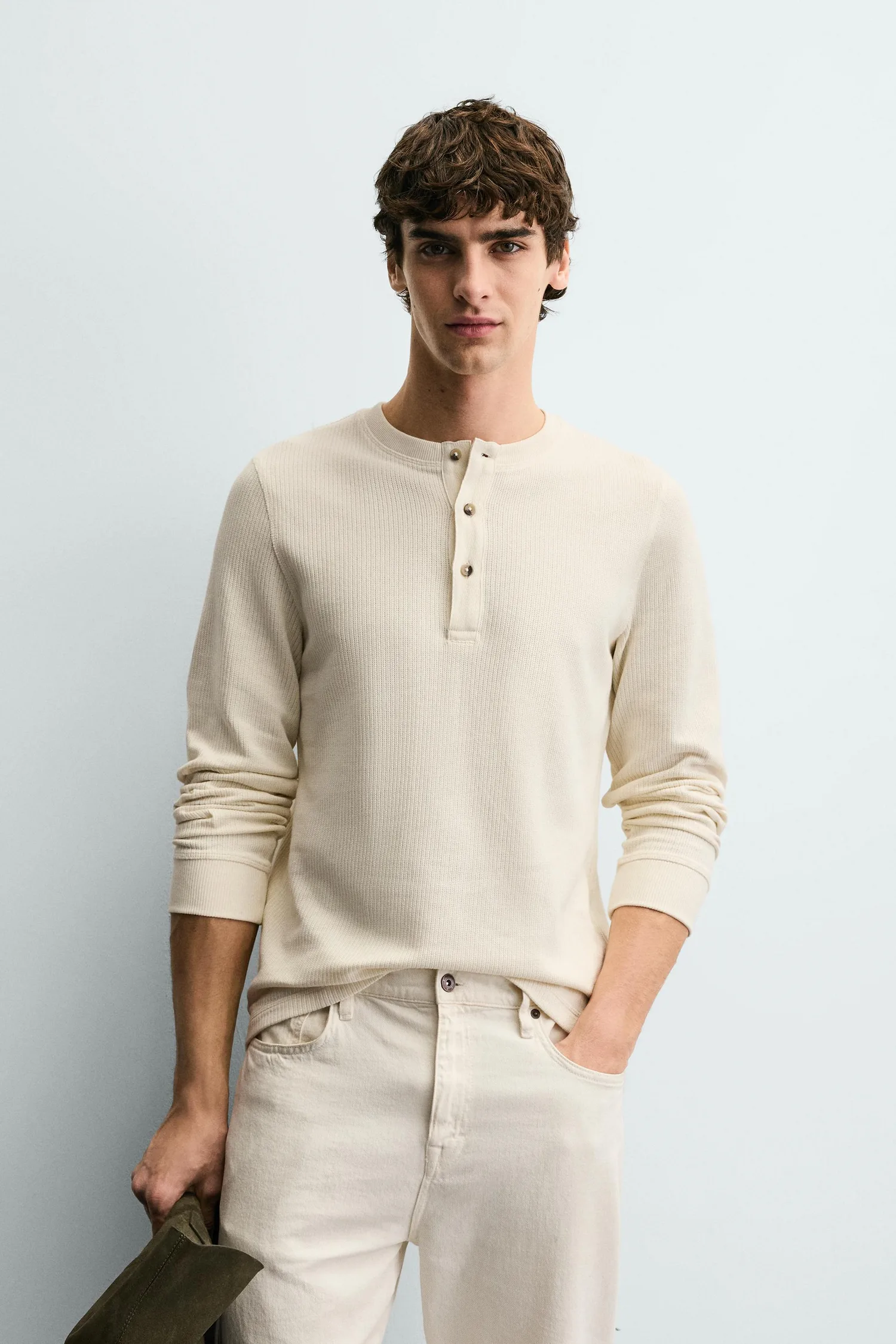 Текстурированная ребристая футболка Zara, экрю — фото 2