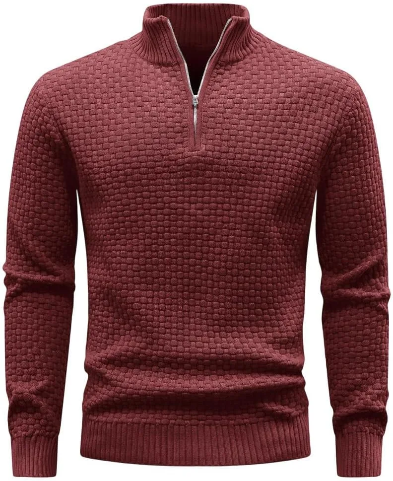 

Мужской зимний теплый свитер с молнией и воротником стойкой