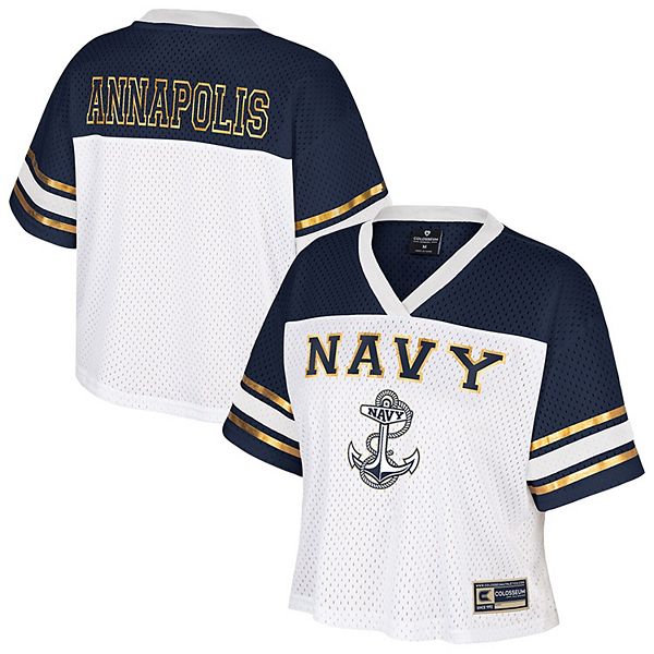 

Женская белая футбольная майка navy midshipmen treasure cropped Colosseum