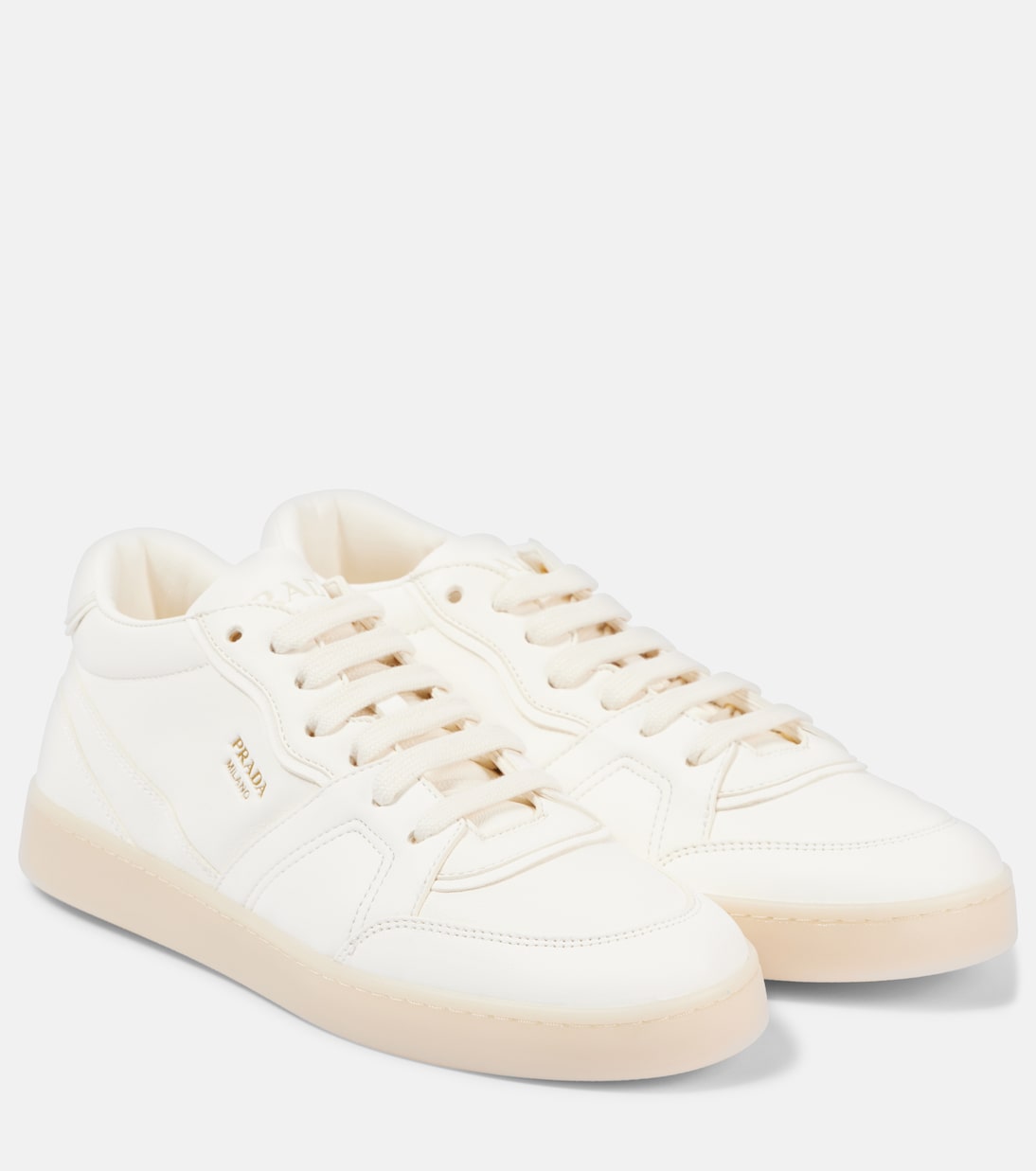 Кожаные кроссовки Logo Prada, Avorio