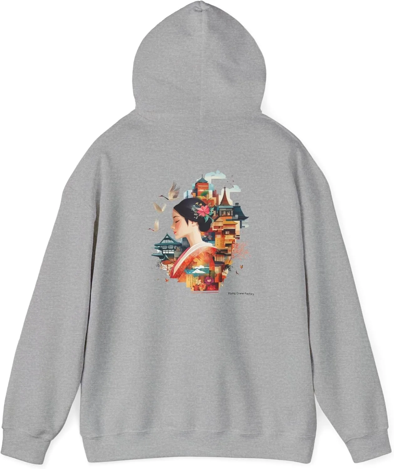 Худи с изображением журавля-оригами - милая аниме-кимоно в японском стиле, гора Фудзи, на каждый день, подарок унисекс для него или для нее GENERIC, серый — фото 3