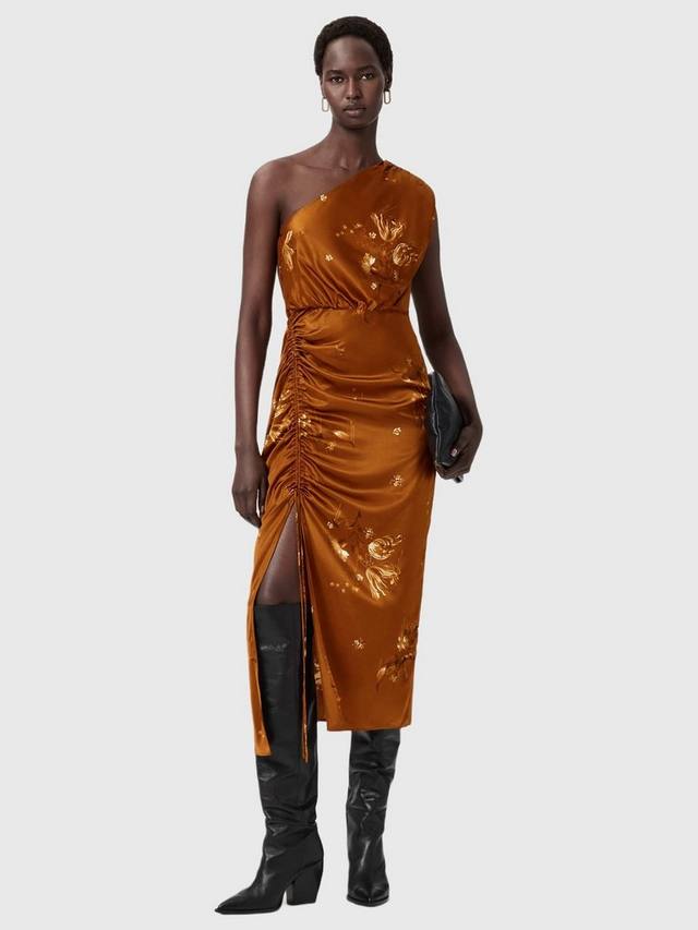 

Асимметричное платье Laura с драпировкой AllSaints, Ania Rust Brown