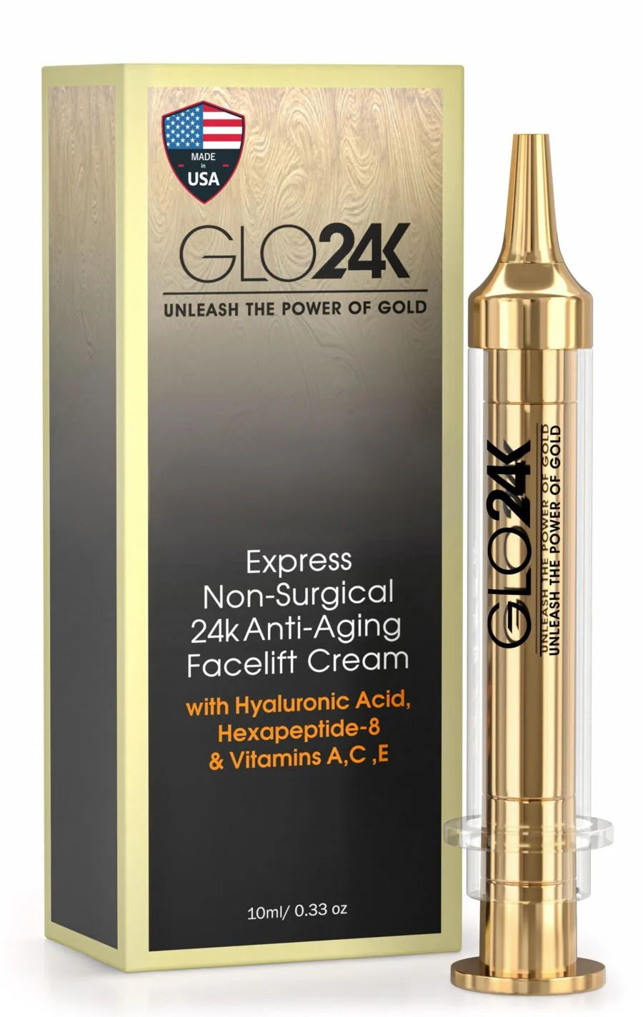 Сыворотка Glo24K — Экспресс- для подтяжки лица без хирургического вмешательства с -каратным золотом против