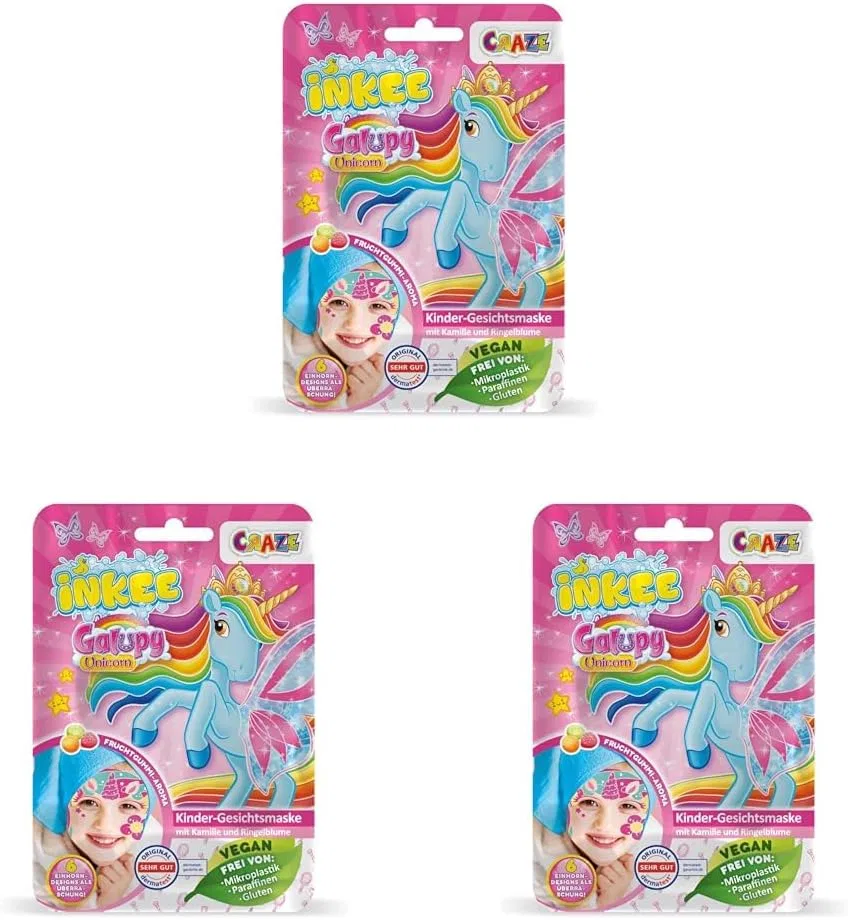 Детские тканевые маски для лица «Galupy Unicorn» с ароматом фруктовой жвачки, 3 шт. от INKEE Inkee