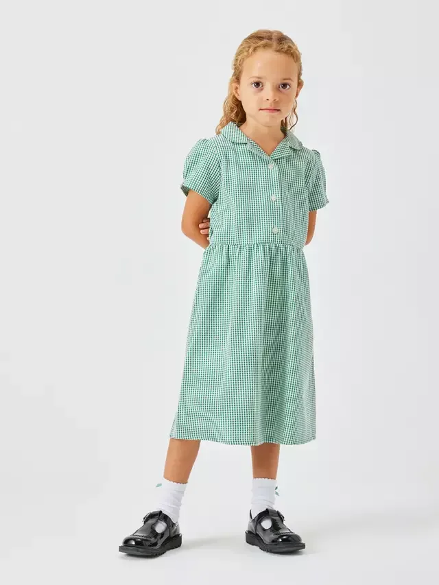 Летнее школьное платье в клетку для детей, комплект из 2 штук John Lewis, Green