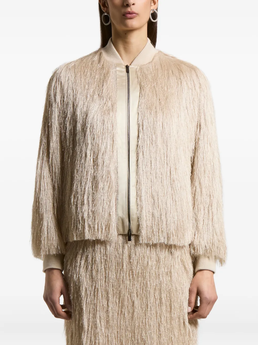 

Бомбер с бахромой Peserico, нейтральный