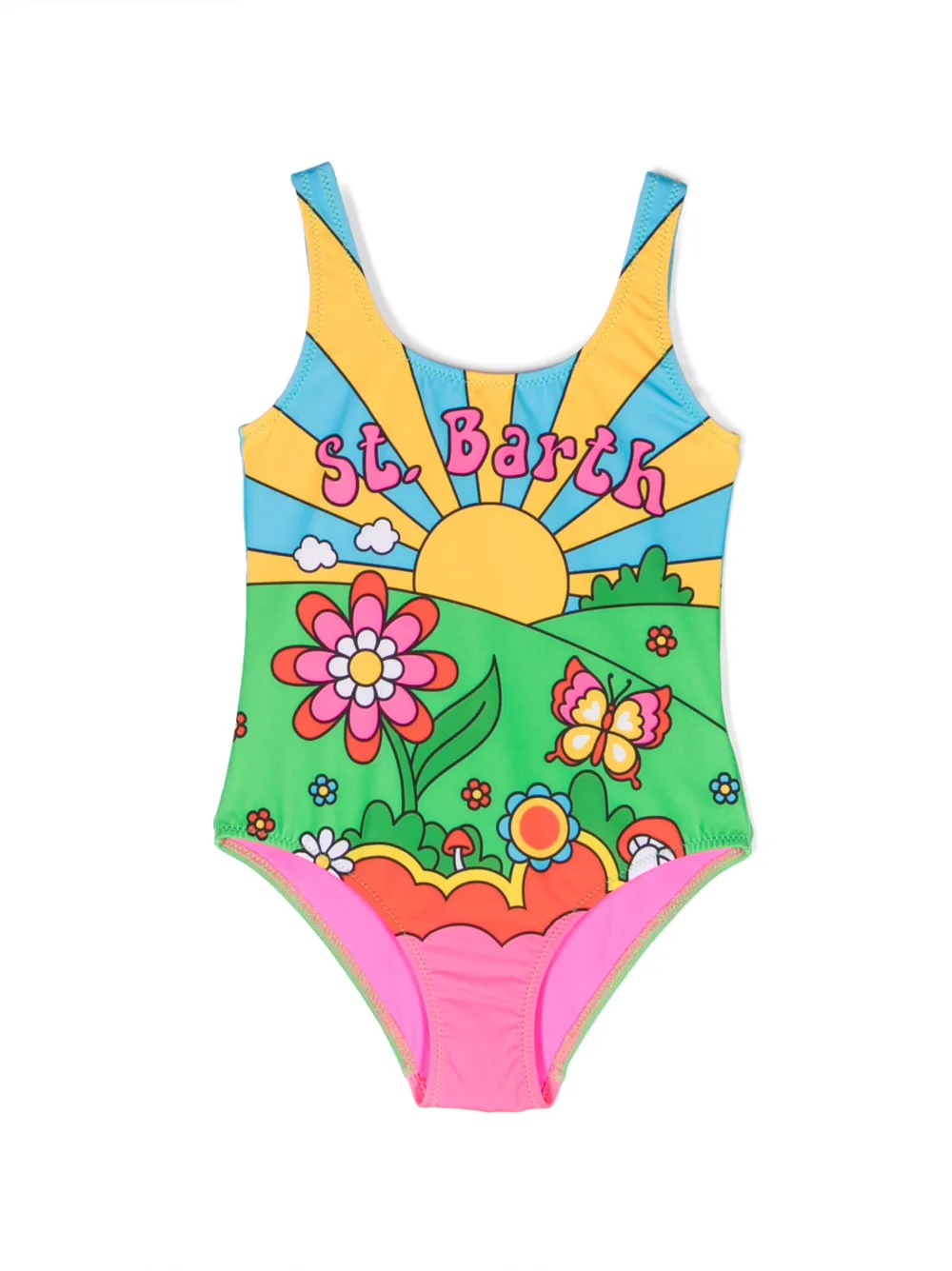 

Купальник с открытой спиной и графичным принтом Mc2 Saint Barth Kids, розовый