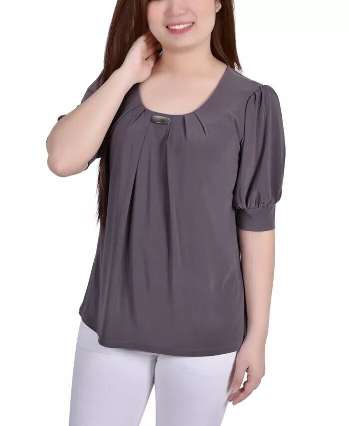 

Топ Petite с короткими рукавами и рукавами-фонариками NY Collection, красный