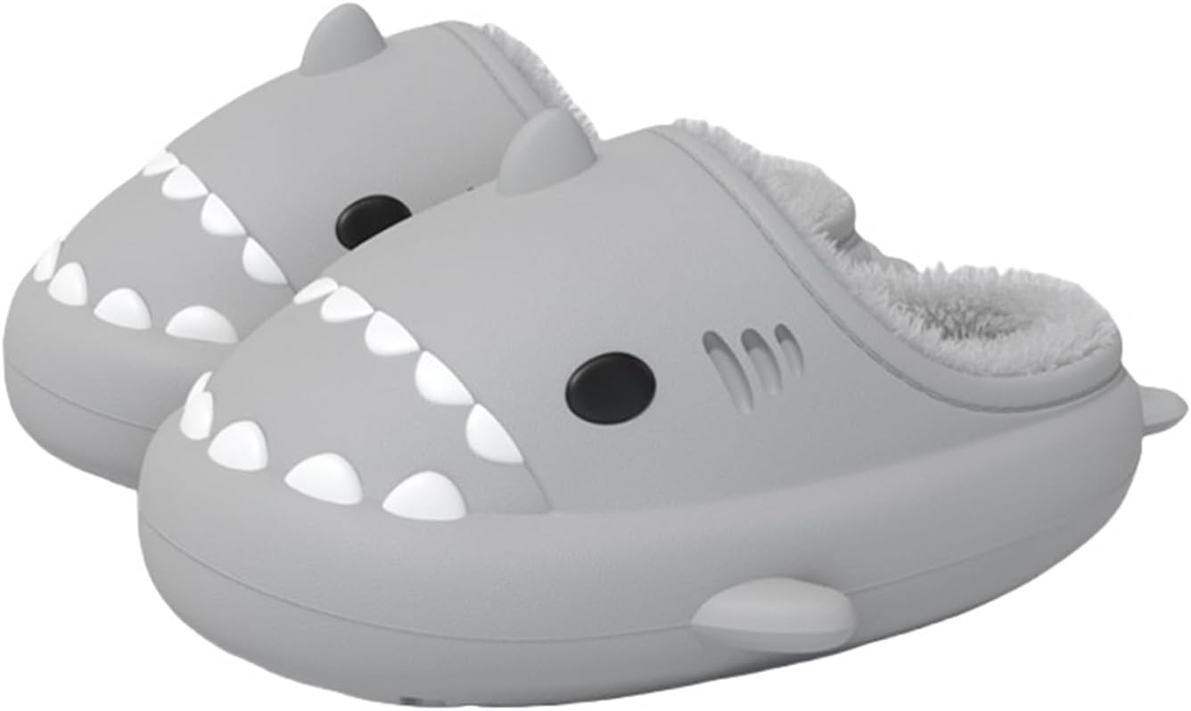 

Зимние шлепанцы Shark Slides, шлепанцы Shark Slides для взрослых и детей, теплые, уютные, плюшевые, водонепроницаемые, нескользящие, для мужчин и женщин Generic, светло-серый