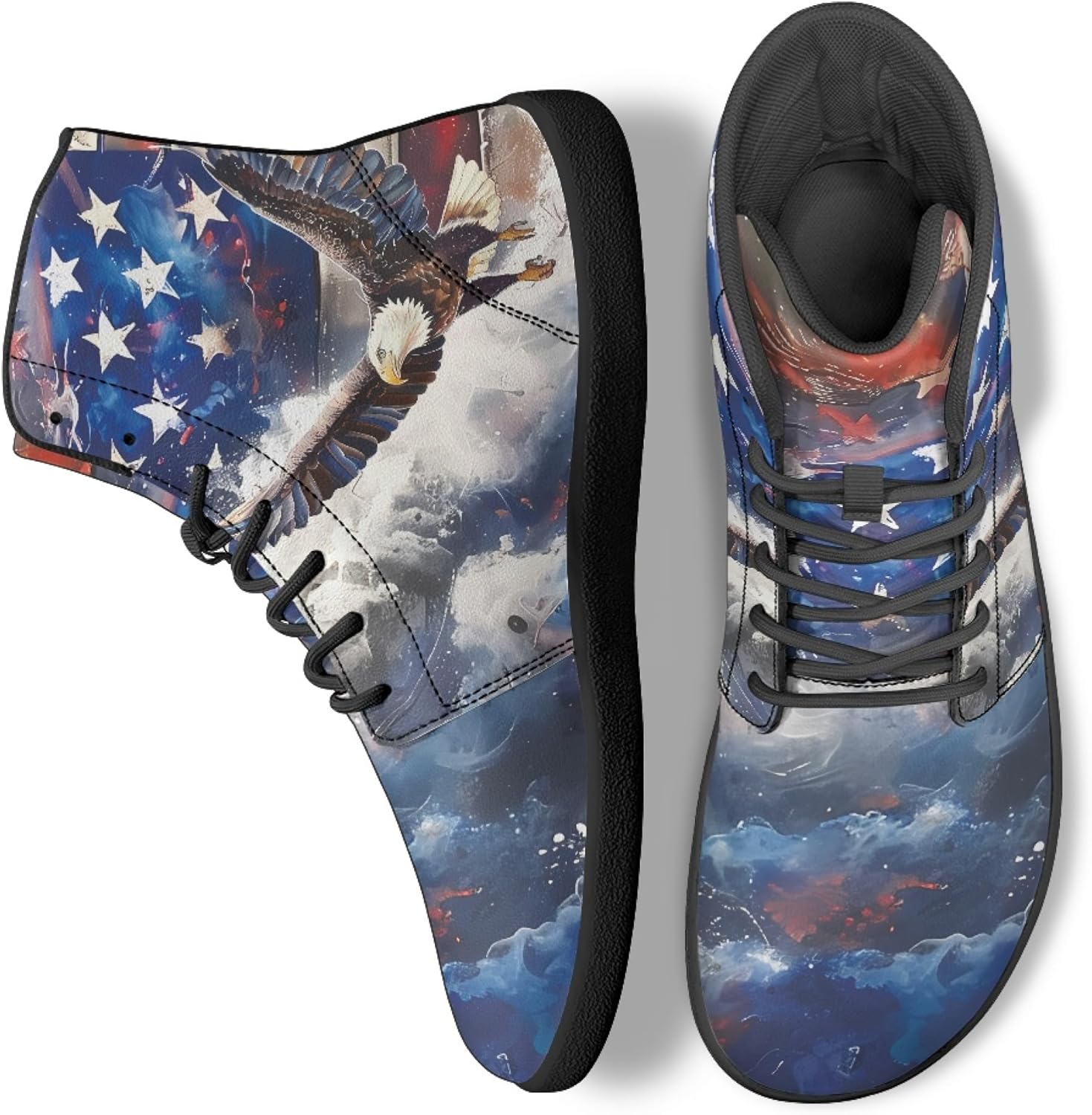 

Стильные высокие кроссовки из PU-кожи с принтом для мужчин и женщин, босоногого типа Arleeorkee, Eagle Flag