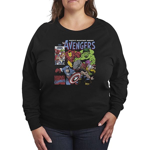 

Футболка с длинным рукавом Plus size The Avengers comic panel distressed french terry Marvel, Black