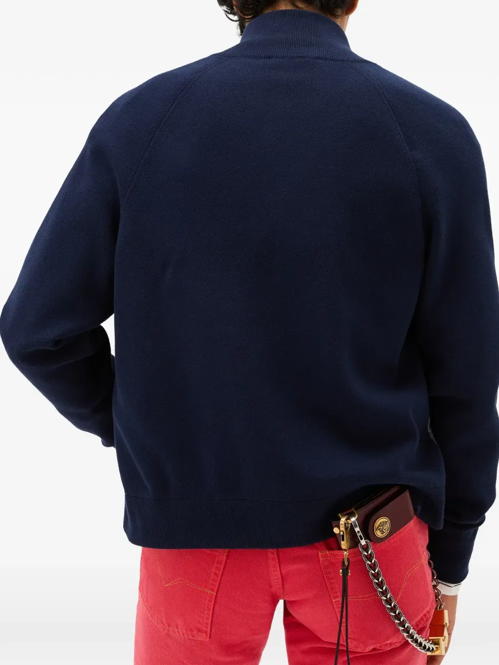 Вышитая жаккардовая хлопковая трикотажная толстовка на молнии Versace, синий — фото 4