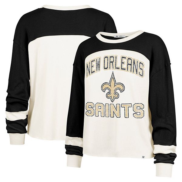

Женский кроп-топ '47 cream New Orleans Saints Double Header Curve Raglan с длинными рукавами 47 Brand