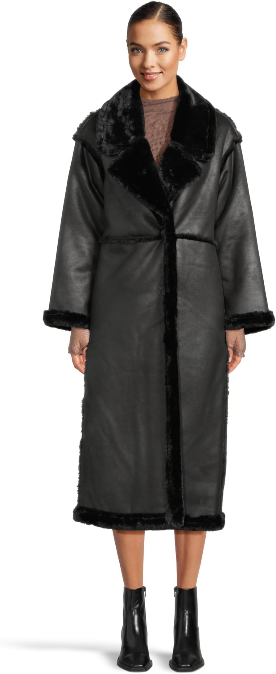 

Пальто Avec Les Filles Faux Shearling Maxi Coat, черный