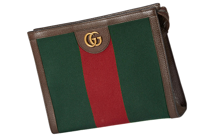 GUCCI Косметичка холщовая мужская зеленая/красная/коричневая — фото 2