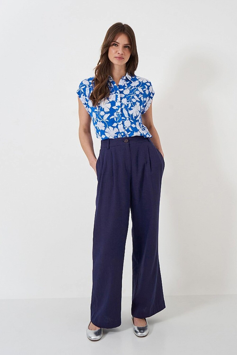

Широкие брюки из льняной смеси Crew Clothing Crew Clothing Company, синий